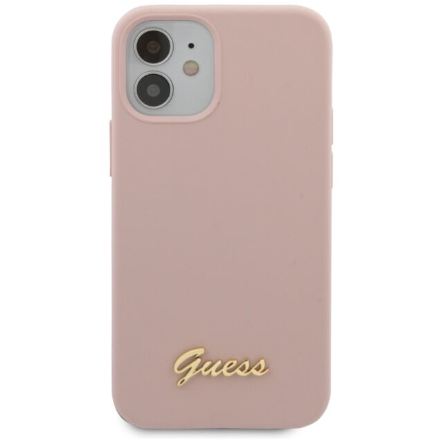 Guess GUHCP12SLSLMGLP iPhone 12 mini 5,4" light pink hardcase Silicone Script Gold Logo - imagine 6