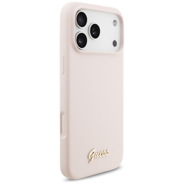 Case Guess Silicone Script Metal Logo MagSafe for iPhone 17 Pro Max pink - imagine 4