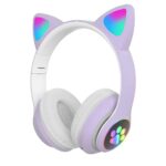 Extralink Kids Cat-Ear Wireless Headphones Purple | Wireless Headphones | Bluetooth 5.0, RGB Lighting