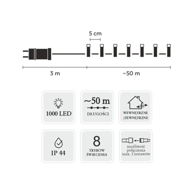 Extralink LED Lights, 1000L Cold White, Length 3 + 50 m Indoor/Outdoor - imagine 3