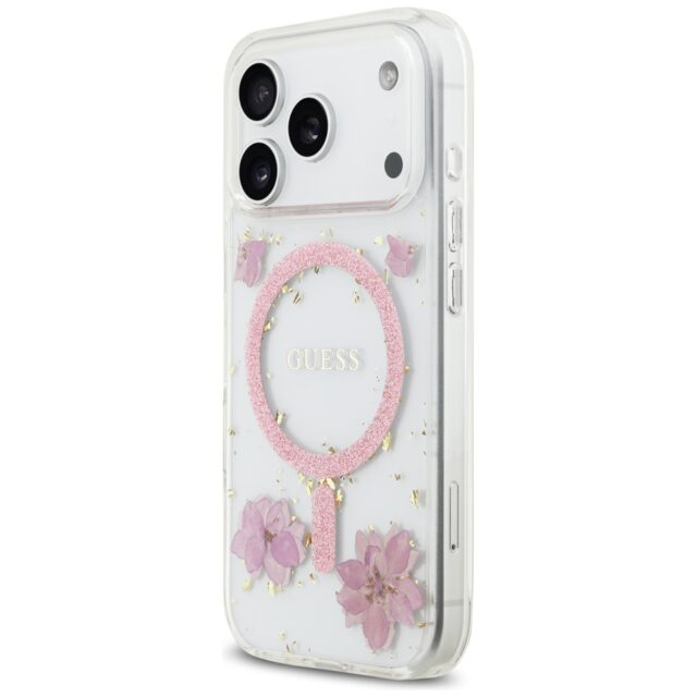 Case Guess Resin Flowers Glitter MagSafe for iPhone 17 Pro pink - imagine 2