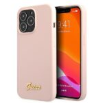 Guess GUHMP13LLSLMGLP iPhone 13 Pro / 13 6,1" light pink hardcase Silicone Script Gold Lo - imagine 2