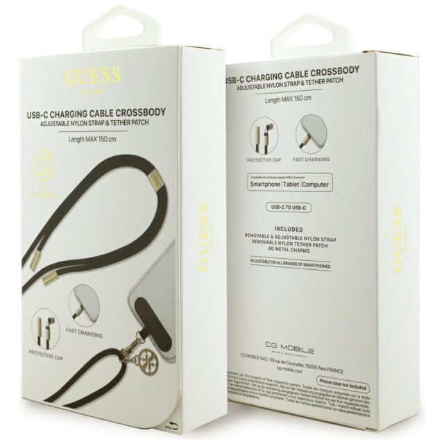 Cable Guess CBDY 4G Charm USB-C/USB-C 150cm black - imagine 4