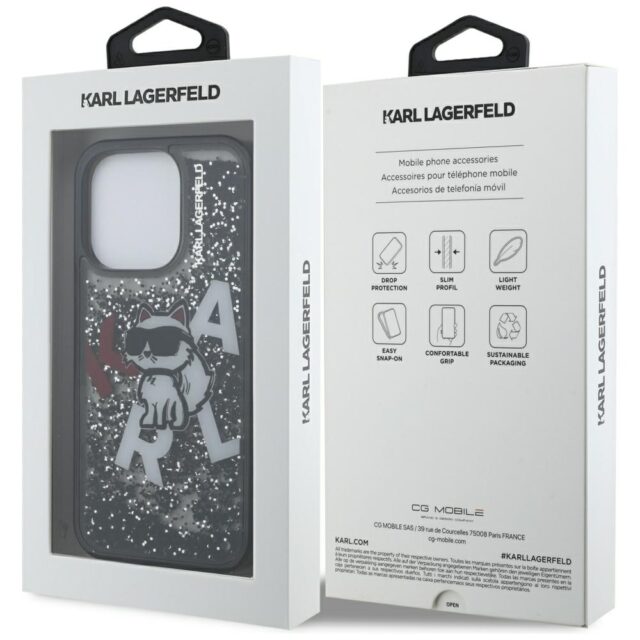 Case Karl Lagerfeld Liquid Glitter       Choupette Logo MagSafe for iPhone 16 Pro Max black - imagine 8