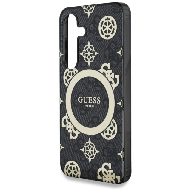 Case Guess 4G Background Gold Electroplated Peony Pattern MagSafe for Samsung Galaxy S25 black - imagine 6