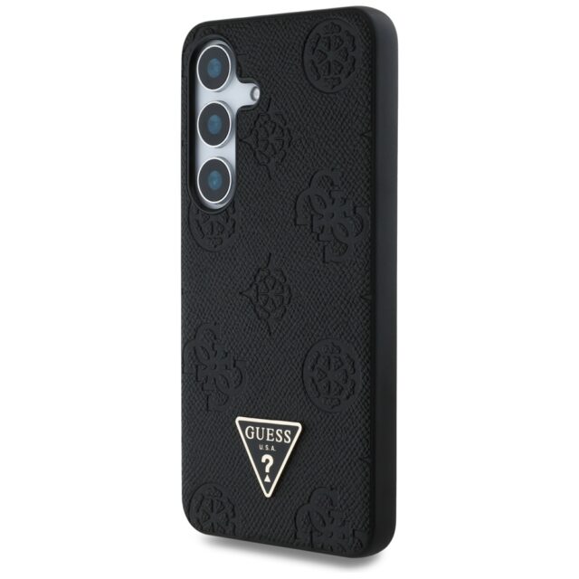Case Guess Grained Hot Stamp Peony Pattern Triangle Logo MagSafe to Samsung Galaxy S25 black - imagine 2