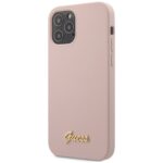 Guess GUHCP12LLSLMGLP iPhone 12 Pro Max 6,7" light pink hardcase Silicone Script Gold Log - imagine 3