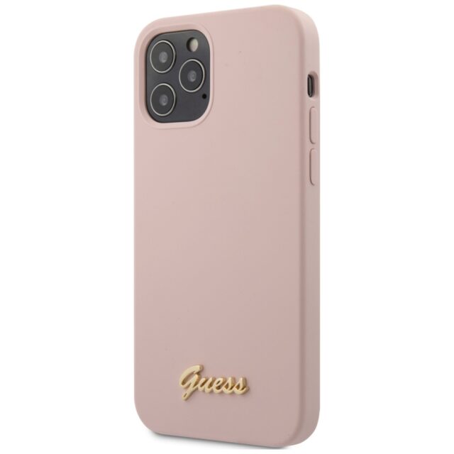 Guess GUHCP12LLSLMGLP iPhone 12 Pro Max 6,7" light pink hardcase Silicone Script Gold Log - imagine 3