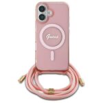 Guess GUHMP16SHCTSGNSP iPhone 16 6.1" pink hardcase Crossbody Cord Script MagSafe