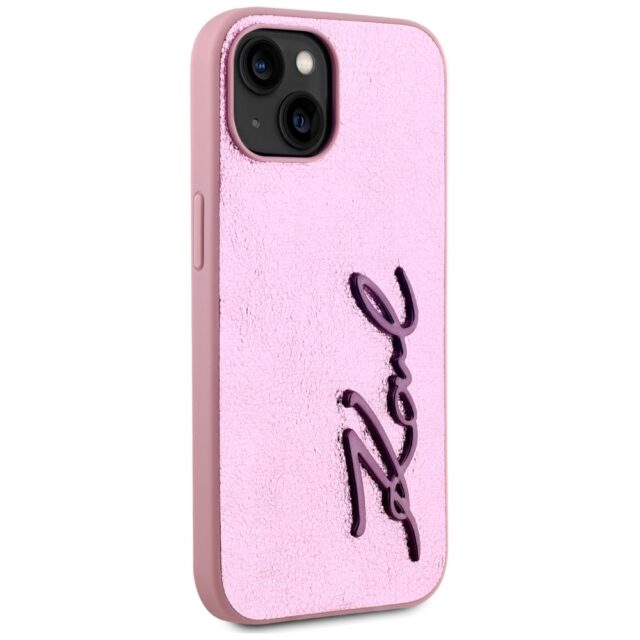 Case Karl Lagerfeld Wrinkled Metal Signature for iPhone 15 pink - imagine 4