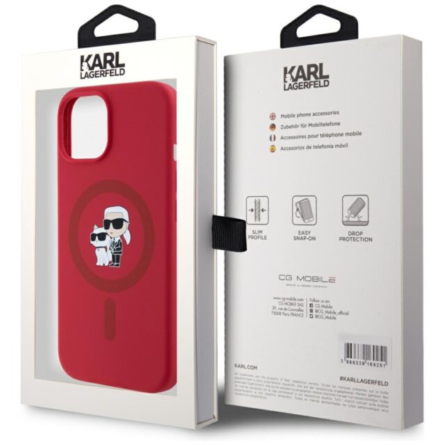 Case Karl Lagerfeld Silicone Karl&Choupette Heads Ring MagSafe for iPhone 15 red - imagine 8