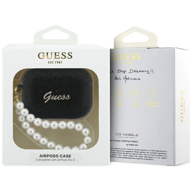 Case Guess Glitter Pearl Strap for  AirPods Pro 3 black - imagine 4