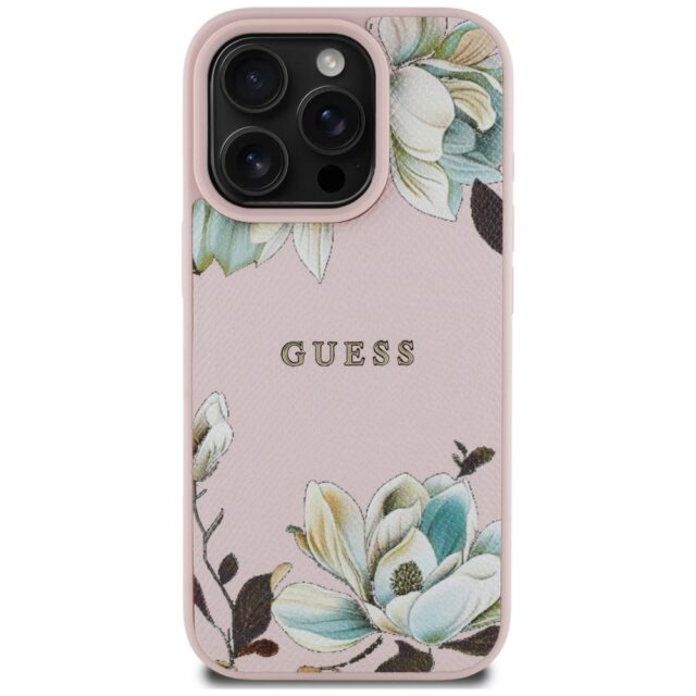 Case Guess Grained Printed Flower Pattern MagSafe for iPhone 16 Pro pink - imagine 3