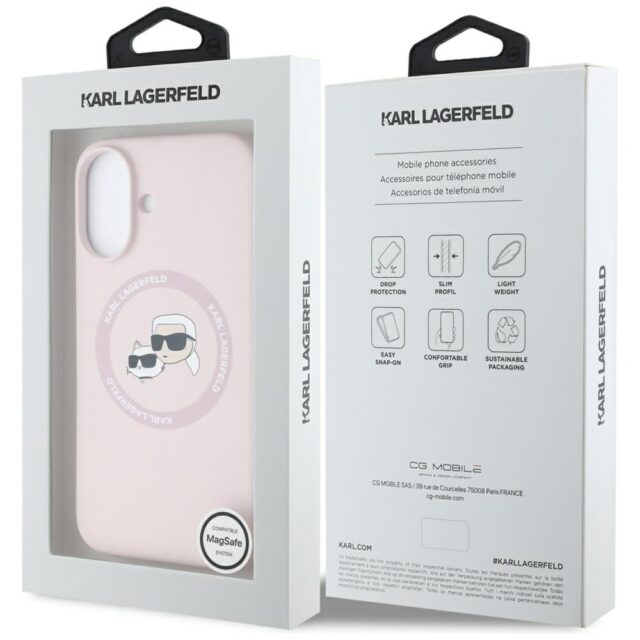 Case Karl Lagerfeld Silicone Double Heads And Circle MagSafe for iPhone 16 pink - imagine 8