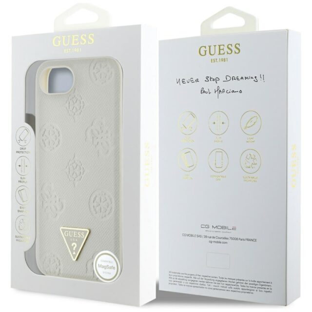 Case Guess Grained Hot Stamp Peony Triangle Logo MagSafe for iPhone 16e beige - imagine 8