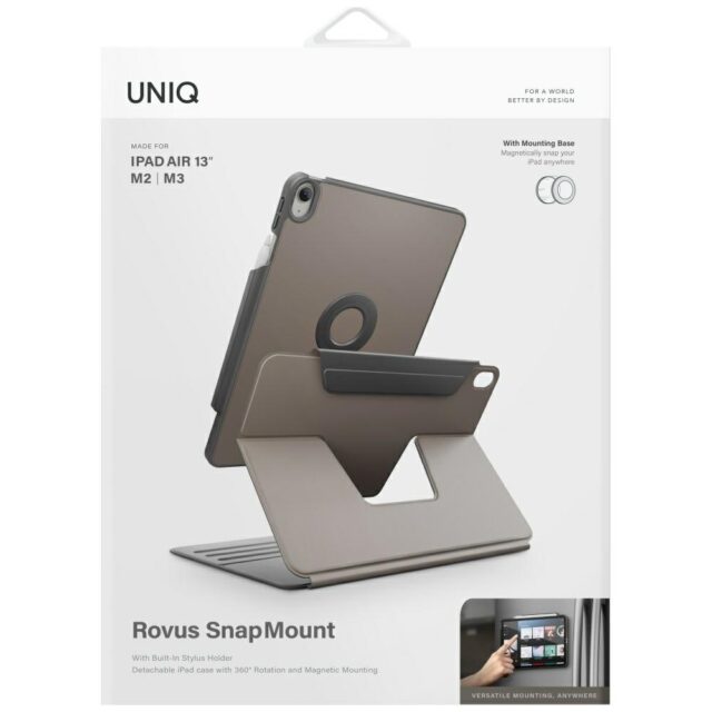 Case UNIQ Rovus Snapmount Magnetic 360 Rotating Detachable for iPad Air 13" M2/M3 (2024/2025) gray - imagine 10