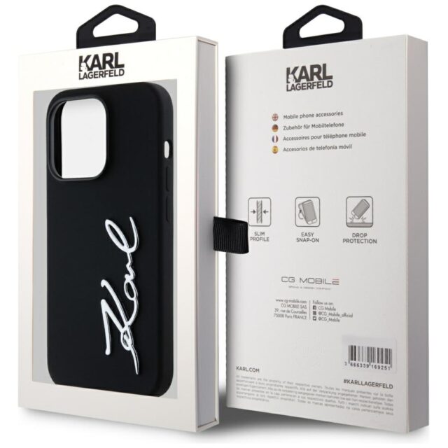 Case Karl Lagerfeld Silicone Metal Script Logo for iPhone 14 Pro black - imagine 8