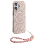 Guess GUHMP16SHCPOFPP iPhone 16 6.1" pink hardcase IML Flower Electro With Pearl Strap MageS - imagine 3