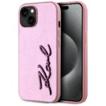 Case Karl Lagerfeld Wrinkled Metal Signature for iPhone 15 pink