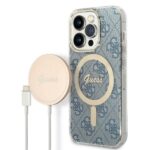 Guess Set GUBPP14XH4EACSB Case+ Charger iPhone 14 Pro Max 6,7" blue hard case 4G Print M
