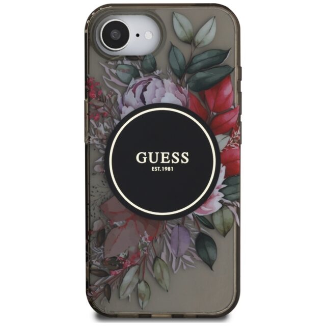 Case Guess IML Flowers MagSafe for iPhone 16e black - imagine 3
