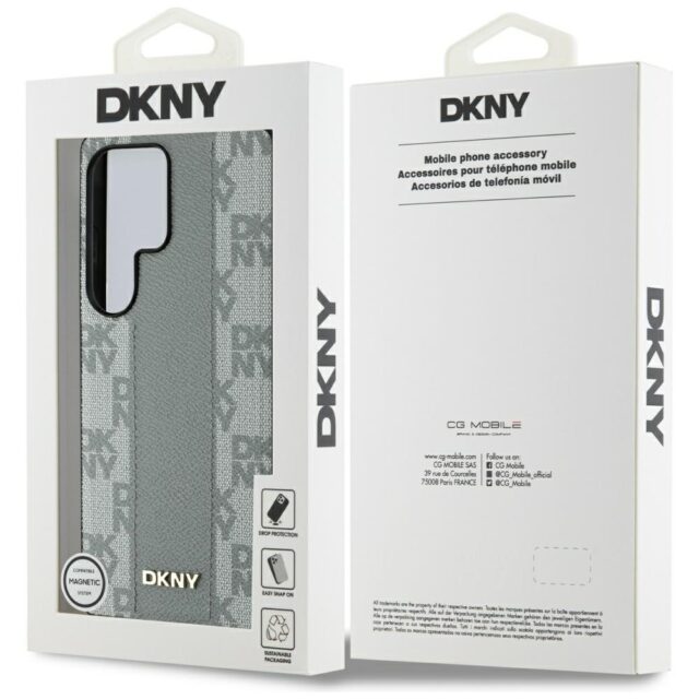 Case DKNY Leather Checkered Pattern MagSafe for Samsung Galaxy S25 Ultra taupe - imagine 8