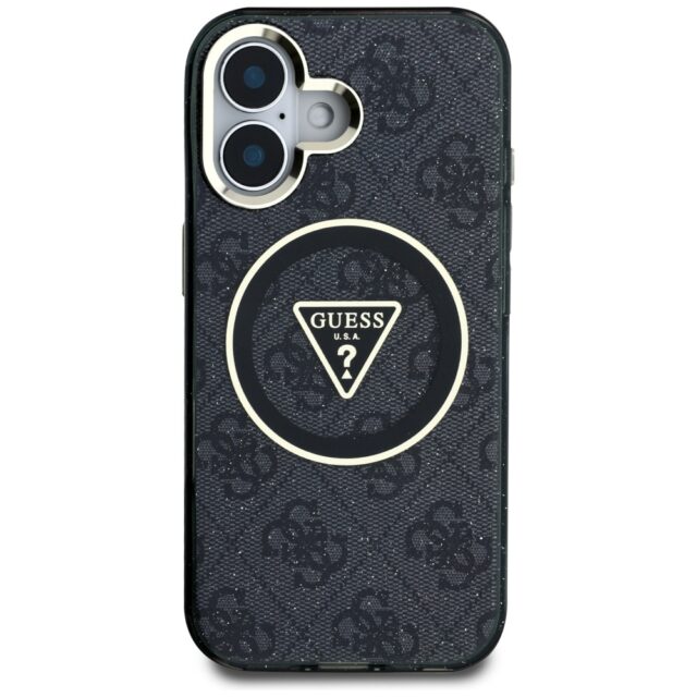 Case Guess IML Metal Glitter 4G Circle Triangle MagSafe for iPhone 16 black - imagine 3