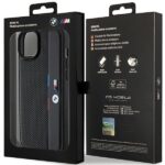 Case BMW BMHCP15S23PUPVK iPhone 15 / 14 / 13 6.1" black hardcase Perforated Tricolor Line - imagine 8