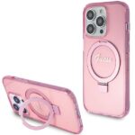 Guess GUHMP15LHRSGSP iPhone 15 Pro 6.1" pink hardcase Ring Stand Script Glitter MagSafe