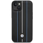 Case BMW BMHCP14S22RVSK iPhone 14 / 15 / 13 6.1" black hardcase Leather Stamp Blue Lines - imagine 3