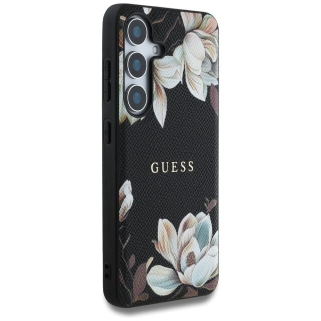Case Guess Grained Printed Flower Pattern MagSafe to Samsung Galaxy S25 black - imagine 4