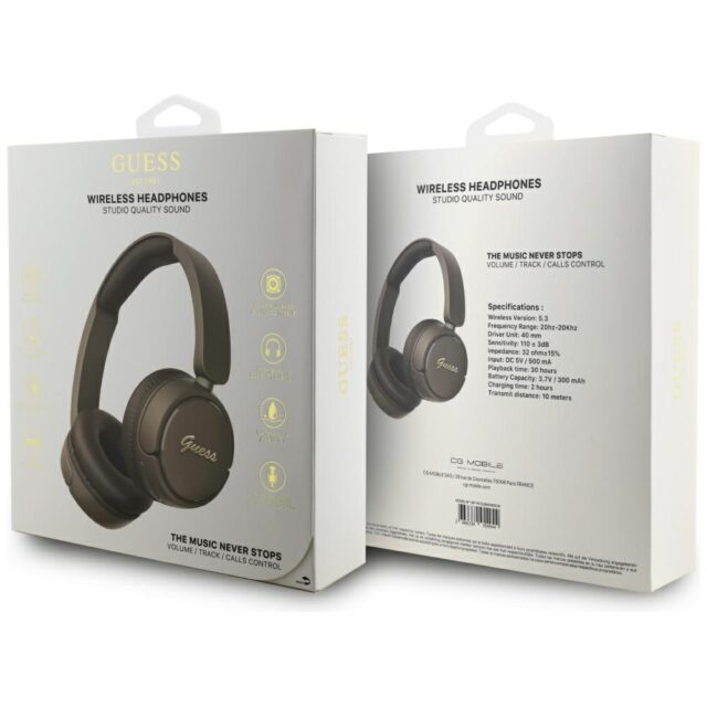 Headphones Guess Bluetooth 5.3 Metal Logo Script brown - imagine 4