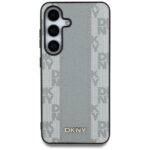 Case DKNY Leather Checkered Pattern MagSafe for Samsung Galaxy S25 taupe - imagine 3