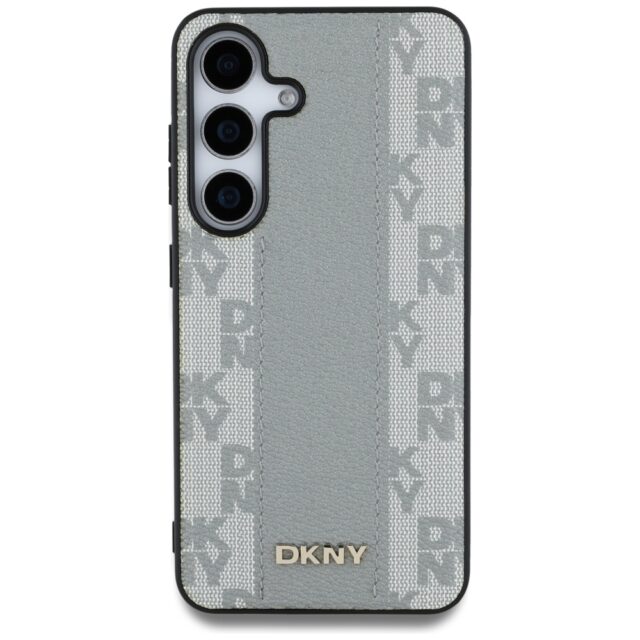 Case DKNY Leather Checkered Pattern MagSafe for Samsung Galaxy S25 taupe - imagine 3