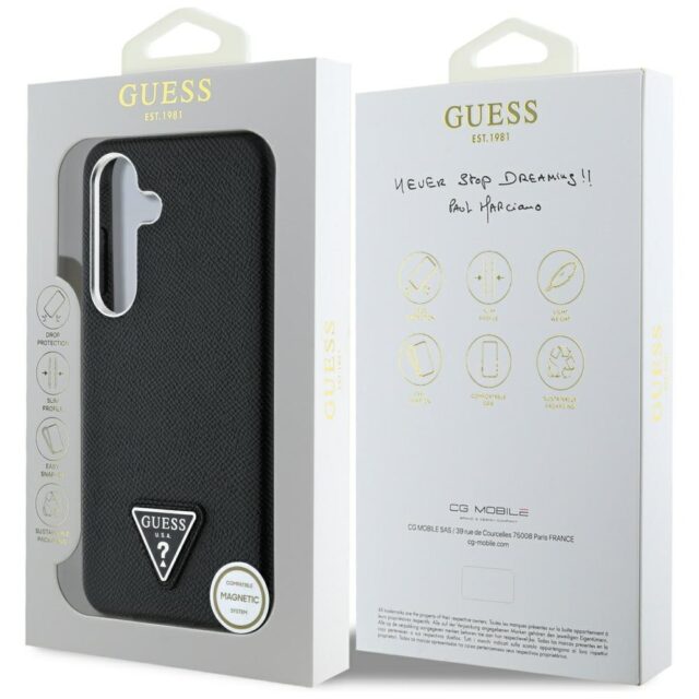 Case Guess Grained Triangle Logo MagSafe for Samsung Galaxy S25 black - imagine 8