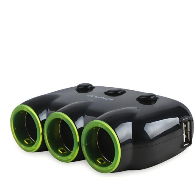AWEI C-353 car cigarette lighter socket splitter 12V + 2 USB, black/black splitter - imagine 2