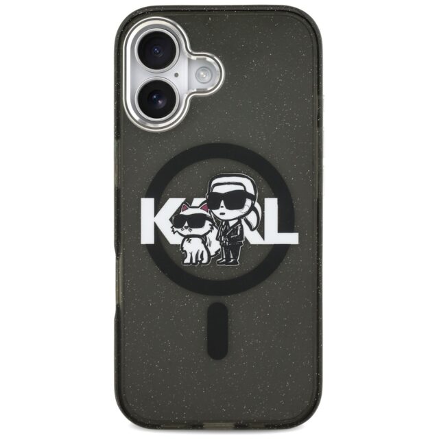 Karl Lagerfeld IML Glitter Karl & Choupette Sketch Logo MagSafe Case for iPhone 17 Black - imagine 3