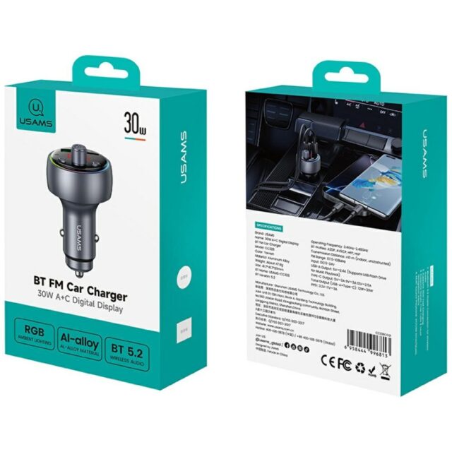 Car charger USAMS CC328 30W 1xUSB-A 1xUSB-C Bluetooth FM tarnish - imagine 5
