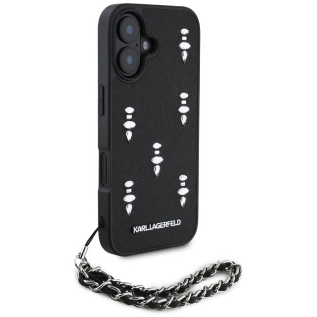 Case Karl Lagerfeld Saffiano Crystals w/Chain for iPhone 16 black - imagine 3