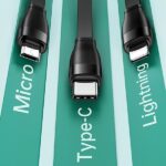 USAMS cable U69 3-in-1 1m green (Lightning/microUSB/USB-C) SJ508USB03 (US-SJ508) - imagine 2