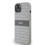 DKNY DKHCP14SPRTHSLE iPhone 14 / 15 / 13 6.1" beige hardcase Leather Mono Stripe & Metal Logo - imagine 2