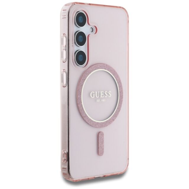 Case Guess Glitter Circle Classic Logo MagSafe for Samsung Galaxy S25 pink - imagine 4