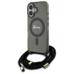 Guess GUHMP16SHCTSGNSK iPhone 16 6.1" black hardcase Crossbody Cord Script MagSafe
