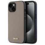 DKNY DKHMP15SPGHLME iPhone 15 6.1" beige hardcase Grained Metal Logo MagSafe