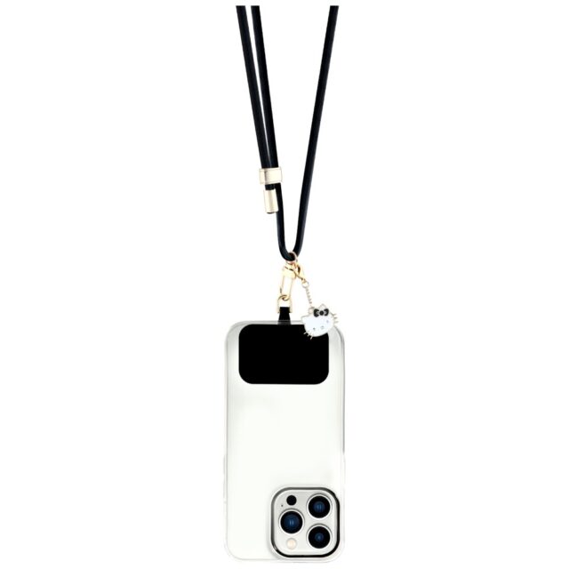 Hello Kitty Patch & Kitty Head Charm Universal Phone Lanyard Black - imagine 2