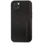 AMG AMHCP13MDEBK iPhone 13 / 14 / 15 6.1" black hardcase with Leather & Carbon and Red Stitching - imagine 3