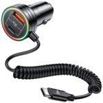 USAMS car charger 2xUSB-C 1xUSB-A C33 60W with spring cable Fast Charge black CC167CC01 (US-CC167)
