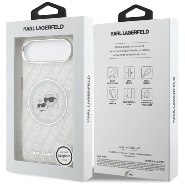 Karl Lagerfeld IML Glitter Karl & Choupette Heads Logo MagSafe Case for iPhone Air Gray - imagine 8