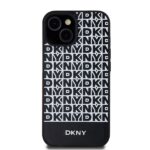 DKNY DKHMP15SPSOSPK iPhone 15 / 14 / 13 6.1 inch black hardcase Leather Printed Pattern Metal Logo M - imagine 3