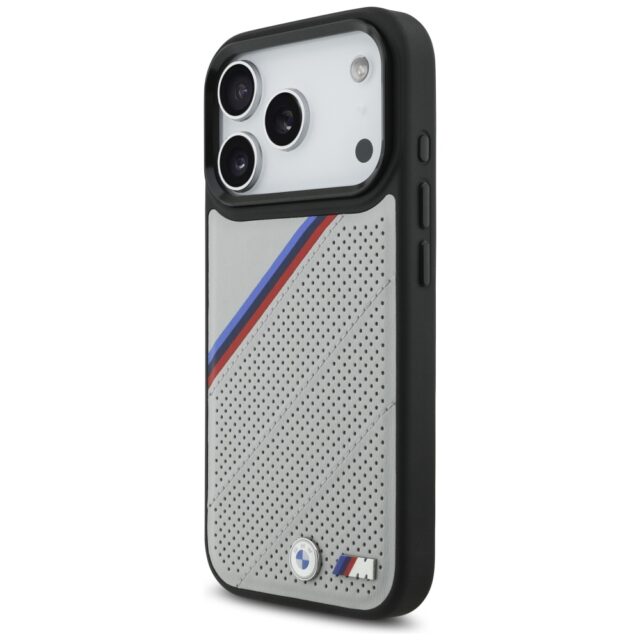 BMW M Tricolor Metal Logo MagSafe Case for iPhone 17 Pro Gray - imagine 2